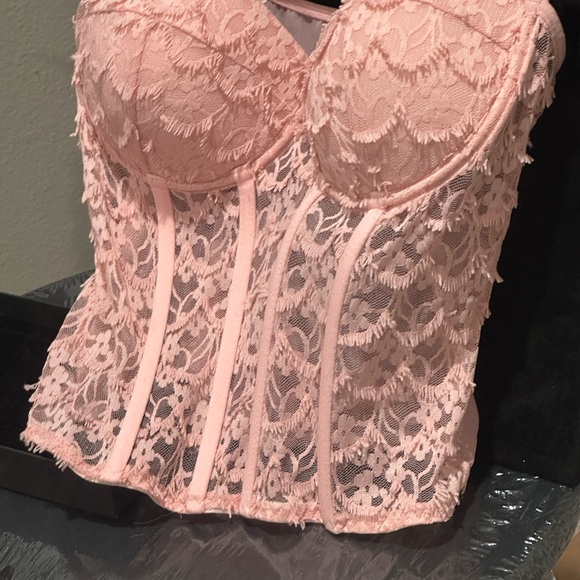 Women’s sexy corset crop top lace push up bustier tank backless deep v pink - Picture 2 of 9